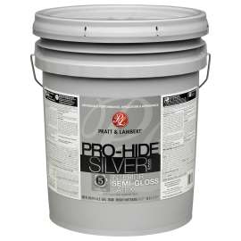 Pratt & Lambert Pro-Hide Silver 5000 Z5500 0000Z5580-20 Interior Paint, Semi-Gloss, Bright White, 5 gal
