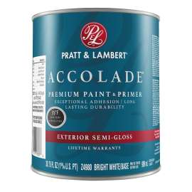 Pratt & Lambert Accolade Z4900 0000Z4980-44 Exterior Premium Paint and Primer, Semi-Gloss, Bright White, 1 qt