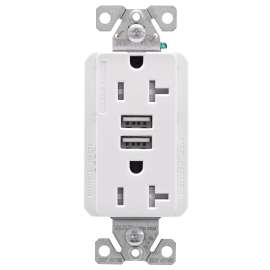 Eaton Cooper Wiring TRUSB5A20 TRUSB5A20W-K-L Receptacle, 2 -Pole, 5 A, 125 VAC, 2 -USB Port, Type A USB, White