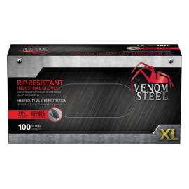 VENOM STEEL VEN6144N Disposable Gloves, XL, Nitrile, Powder-Free, Black, 9-1/2 in L