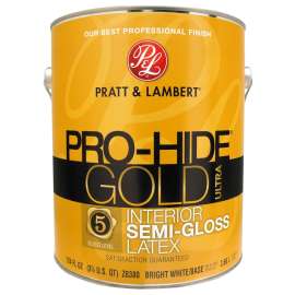Pratt & Lambert Pro-Hide Gold Ultra Z8380 0000Z8380-16 Interior Paint, Semi-Gloss, Bright White, 1 gal