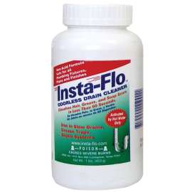 Insta-Flo IS-100 Drain Cleaner, Solid, White, Odorless, 1 lb Bottle