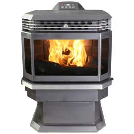 US STOVE AP5660 Bay Front Pellet Stove, 24-1/4 in W, 26-1/4 in D, 30-1/2 in H, 2200 sq-ft Heating, Steel, Black