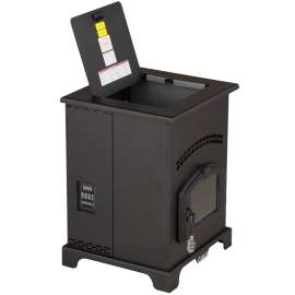 US STOVE AP130 Pellet Stove, 26 in W, 25 in D, 35 in H, 48000 Btu Heating, Stainless Steel, Black