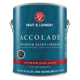 Pratt & Lambert Accolade Z4900 0000Z4983-16 Exterior Premium Paint and Primer, Semi-Gloss, Neutral Base, 1 gal
