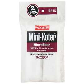 WOOSTER Mini-Koter R316-4 Mini Roller, 3/8 in Thick Nap, 4 in L, Microfiber Cover