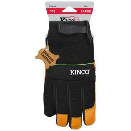 KincoPro 102-XL Safety Gloves, Men's, XL, Wing Thumb, Hook and Loop Cuff, Polyester/Spandex Back, Gold