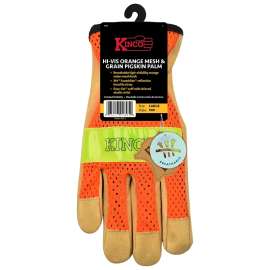Kinco 909-M Gloves, Men's, M, Keystone Thumb, Shirred Elastic Cuff, Nylon/Polyester, High-Visibility Orange
