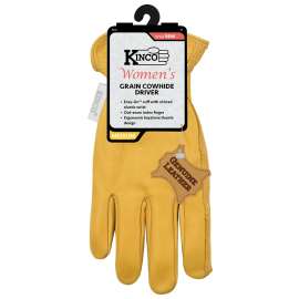 Kinco 98W-M Driver Gloves, Women's, M, Keystone Thumb, Easy-On Cuff, Cowhide Leather, Gold