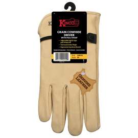 Kinco 99-L Driver Gloves, Men's, L, Keystone Thumb, Ball and Tape Cuff, Cowhide Leather, Tan