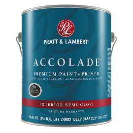 Pratt & Lambert ACCOLADE Z4900 Z4982-16 Exterior Premium Paint and Primer, Semi-Gloss, Deep Base, 1 gal