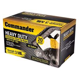 Ultrasac Commander 3MCON20 Heavy-Duty Contractor Clean-Up Bag, 42 gal Capacity, Polyethylene, Black