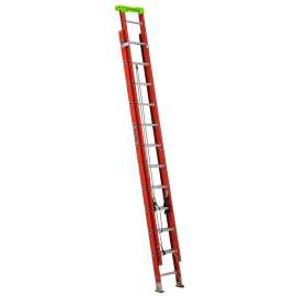 Louisville L-3022-24PT Extension Ladder, 286 in H Reach, 300 lb, 1-1/2 in D Step, Fiberglass, Orange