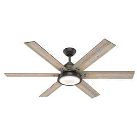 Hunter Warrant Series 59461 Ceiling Fan, 5-Blade, Barnwood/Drifted Oak Blade, 60 in Sweep, Plywood Blade, 6-Speed