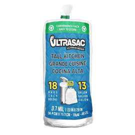 Ultrasac 13070W18 Kitchen Trash Bags, 13 gal Capacity, Resin, White