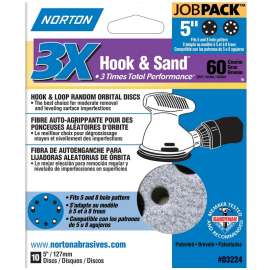 NORTON 03224 Sanding Disc, 5 in Dia, 11/16 in Arbor, Coated, P60 Grit, Coarse, Zirconia Aluminum Abrasive, Spiral
