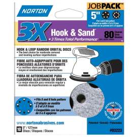 NORTON 03223 Sanding Disc, 5 in Dia, 11/16 in Arbor, Coated, P80 Grit, Coarse, Alumina Ceramic Abrasive, Spiral