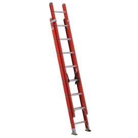 Louisville FE3216 Extension Ladder, 193 in H Reach, 300 lb, 1-1/2 in D Step, Fiberglass, Orange