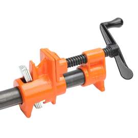 PONY 50 Pipe Clamp Fixture, Clamping Range: 3/4 in, Crank Handle, Steel, Black/Orange