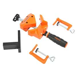 PONY 9180 Angle Clamp, 150 lb Clamping, 1-1/8 in Max Opening Size, 2 in D Throat, Steel Body, Orange Body