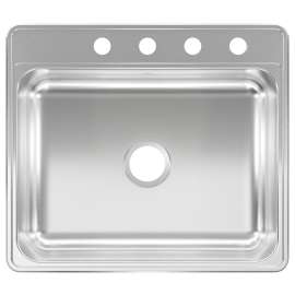 KINDRED CSLA2522-6-4N Sink, 4-Faucet Hole, 25 in OAW, 22 in OAH, Stainless Steel, Drop-In Mounting, 1-Bowl