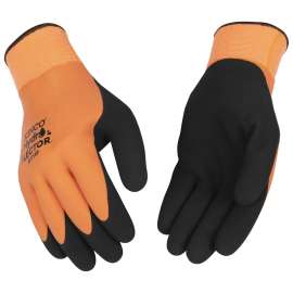HYDROFLECTOR 1784P-L Waterproof Coated Gloves, L, Knit Wrist Cuff, Latex Coating, Acrylic Glove, Black/Orange