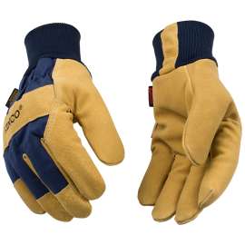 Heatkeep 1926KW-XL Gloves, Men's, XL, Angled Wing Thumb, Easy-On, Elastic Knit Wrist Cuff, Blue/Golden
