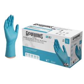 AMMEX GPNHD66100 Non-Sterile Disposable Gloves, L, Nitrile, Powder-Free, Blue, 300 mm L