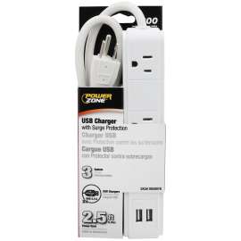 STRIP SURGE 3-OUT 2 USB 2.5FT