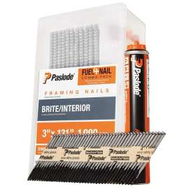 Paslode 650525 Framing Fuel and Nail Combo Pack, 3 in L, Low Carbon Steel, Bright, Round Head, Smooth Shank