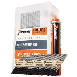 Paslode 650566 Framing Fuel and Nail Combo Pack, 3 in L, Steel, Brite, Offset Round Head, Smooth Shank