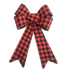Hometown Holidays 44513 Buffalo Plaid Bow, Small, Cloth, Plastic, Red