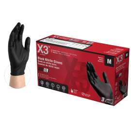 AMMEX BX344100 Disposable Gloves, M, Nitrile, Powder-Free, Black, 9-1/2 in L