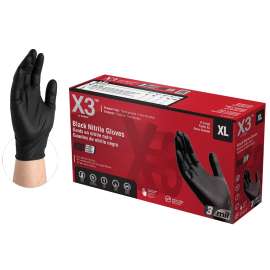 AMMEX BX348100 Disposable Gloves, XL, Nitrile, Powder-Free, Black, 9-1/2 in L