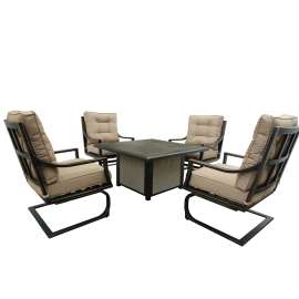 Seasonal Trends MS42003 Fairmont Fire Table Chat Set, Aluminum Top Table with Textilene Side Panels, Beige