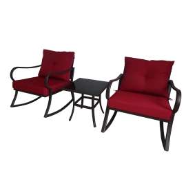 Seasonal Trends IP-1911S04SET Patio Furniture Rocker Set, Steel Frame, Polyster Fabric, Tempered Glass, 3-Piece
