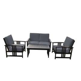 Seasonal Trends IP102-170SET Patio Furniture Deep Seating Set, Wood Frame, Polyster Fabric, Black PU paint finish