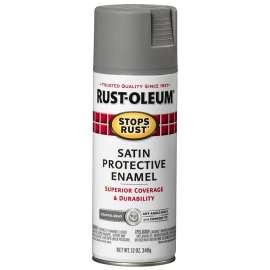 RUST-OLEUM STOPS RUST 312819 Enamel Spray Paint, Satin, Coastal Gray, 12 oz, Aerosol Can