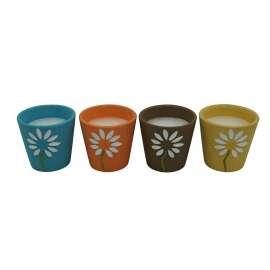 Seasonal Trends Y252 Ceramic Flower Citronella Candle, Round, Yellow, Orange, Blue and Brown, Citronella