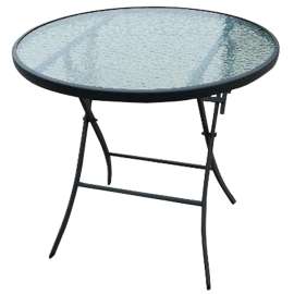 Seasonal Trends Patio Table, 32 in W, 31.5 in D, 27.55 in H, Steel Frame, Round Table, Glass/Steel Table