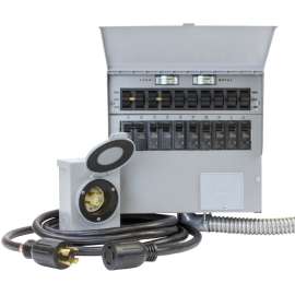 RELIANCE CONTROLS 310CRK Transfer Switch Kit, 1 -Phase, 30 A, 120/240 V, 10 -Circuit, Surface Mounting