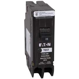 EATON BRP115GFC Circuit Breaker, GFCI, Type BR, 15 A, 1 -Pole, 120 VAC, Center, Long Time, Instantaneous Trip