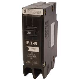 EATON BRP120GFC Circuit Breaker, GFCI, Type BR, 20 A, 1 -Pole, 120 VAC, Center, Long Time, Instantaneous Trip
