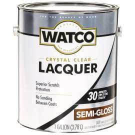 WATCO 63131 Lacquer Clear Wood Finish, Semi-Gloss, Liquid, Clear, 1 gal, Can