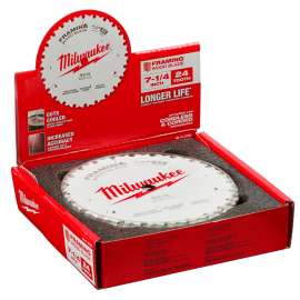 Milwaukee 48-41-0720 Circular Saw Blade, 7-1/4 in Dia, 5/8 in Arbor, 24-Teeth, Cobalt/Tungsten Carbide Cutting Edge