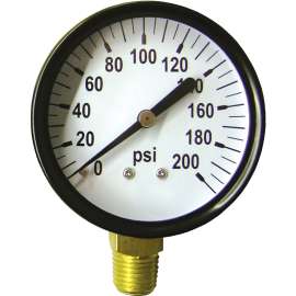 GREEN LEAF SG200PK1 Standard Dry Pressure Gauge, 2 in Dial, 200 psi