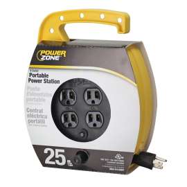 PowerZone ORCR220625 Cord Reel, 25 ft L Cord, 16 AWG Wire, 4 -Socket, 5-15R NEMA Socket, 5-15P NEMA Plug, 125 V