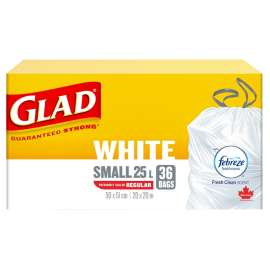 GLAD Tie 'n Toss 70049 Garbage Bag, Regular, 22 L Capacity, White