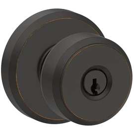 Schlage F51 V BWE 716 Keyed Entry Lock, AAA Grade, Brass, Aged Bronze, Bowery Knob Handle, 2-3/8, 2-3/4 in Backset