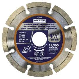 Vulcan 937421OR Diamond Blade, 4.5 in Dia, 7/8 in Arbor, Synthetic Industrial Diamond and 2% Cobalt Cutting Edge